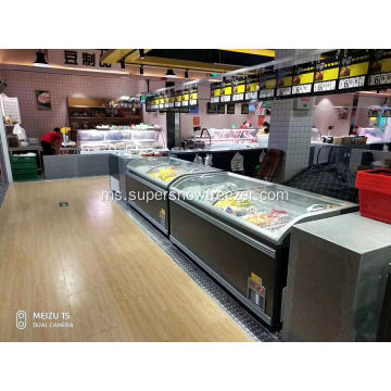 Supermarket Frost melengkung kaca dada kaca peti sejuk